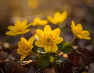 Close-up of bright yellow flowers in sunlight (1)
