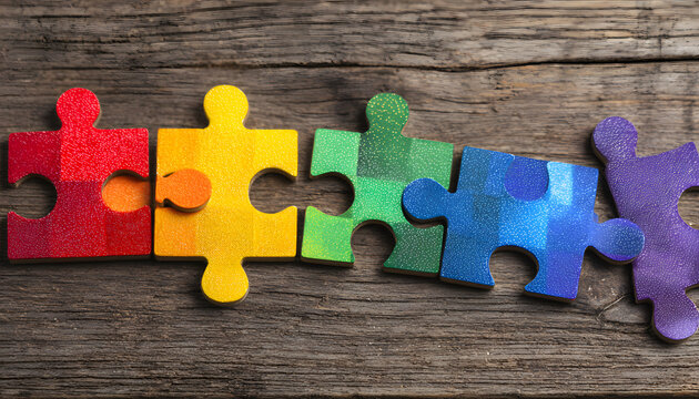 Color puzzle symbol paper cut out of awareness for autism spectrum disorder family support. Autism World Awareness Day.. - Powered by Adobe