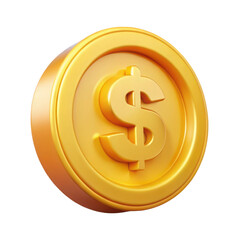 Golden Dollar Coin 3D Render Isolated money currency