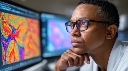Scientist analyzing plasmid map on computer for genetic research and biotechnology study
