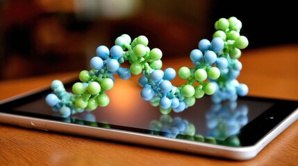 Macro view of cas9 protein model on digital tablet for genetic research and biotechnology visualization