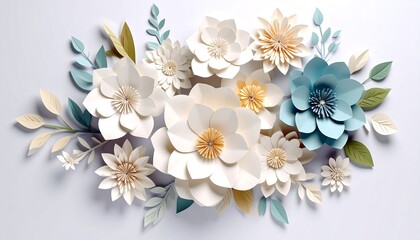 An arrangement of pastel paper flowers and leaves