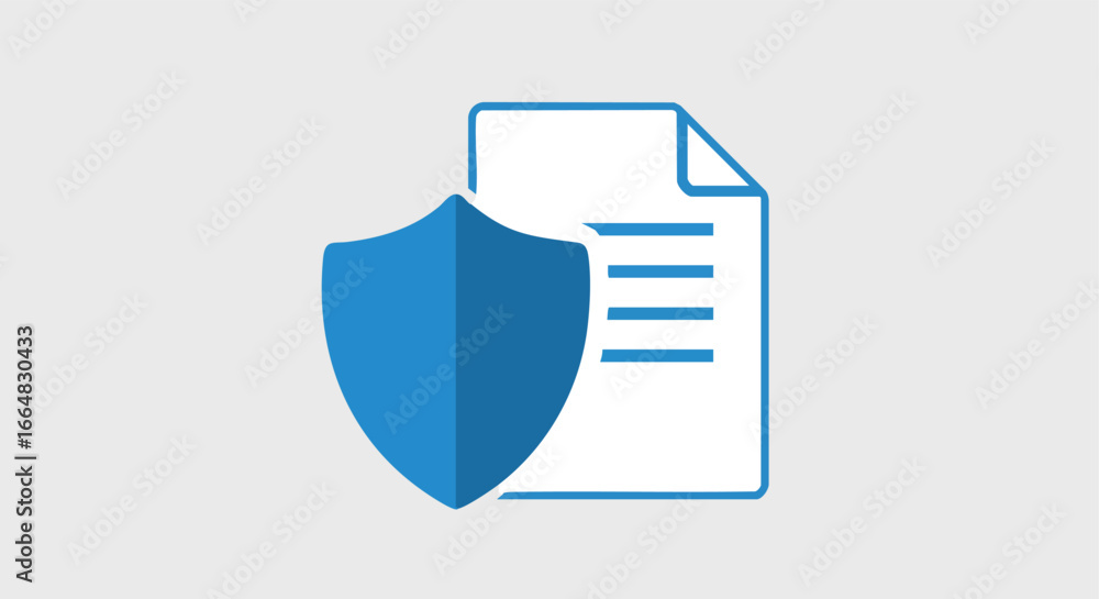 Poster data security illustration depicting protection of digital documents with shield icon concept for se