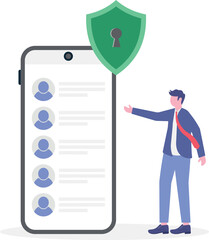 Flat illustration of person monitoring large screen of data streams

