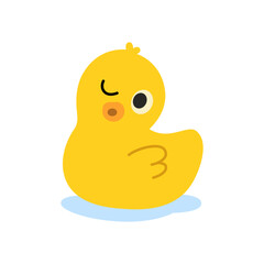 Winking yellow rubber duck. Playful bath toy design for fun prints, kids decor, and clipart projects.