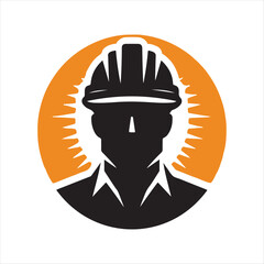 Construction worker with helmet vector silhouette outline logo design concept illustration