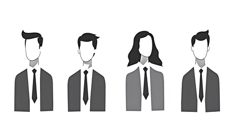 Business Professionals in Suits Flat Illustration Team Workforce Portrait Concept Office Collaboration Success