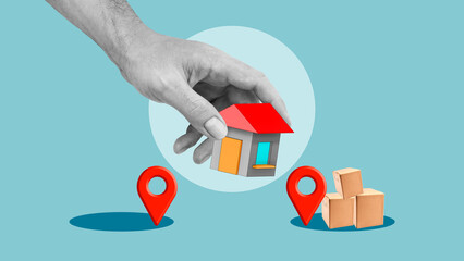 Relocating in a new apartment. Relocation, Cargo delivery and logistics concept are shown with...