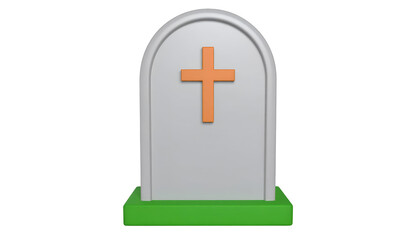 Obraz premium A solemn gray gravestone stands on a patch of green, marked with a simple orange cross, symbolizing remembrance and respect for the departed.