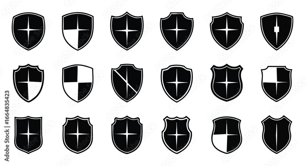 Aufkleber array of vector shield icons with intricate patterns for digital security and brand identity purpose