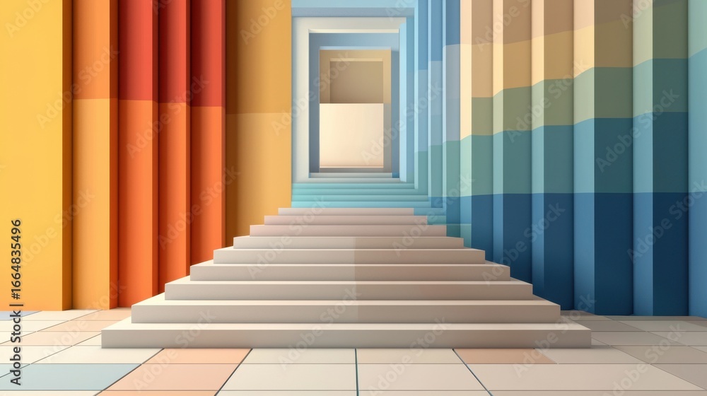 Poster abstract staircase with colorful panels and architectural design