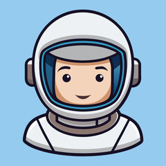 Cartoon astronaut character portrait with white helmet and blue visor space exploration