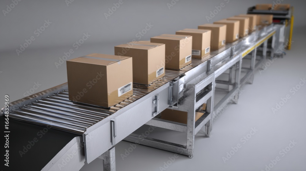 Poster automated conveyor system transports plain cartons efficiently along smooth track, showcasing stream