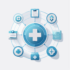 Obraz premium Abstract healthcare vector symbols with futuristic medical design. Perfect for hospitals, health apps, and wellness branding on a white background. 