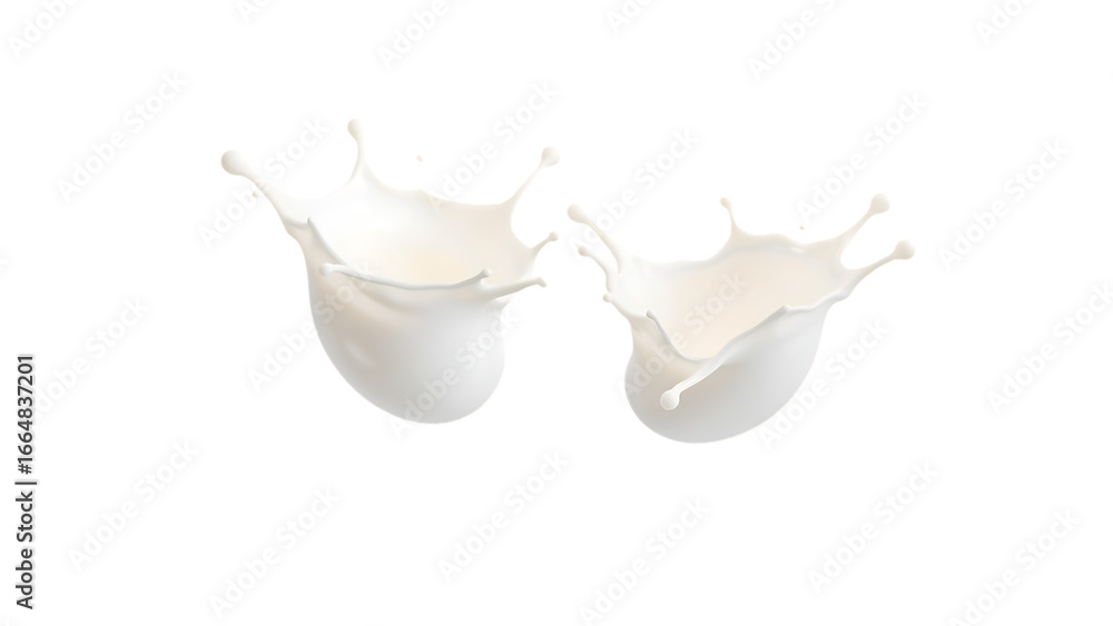 Poster Two dynamic splashes of milk creating elegant shapes on a transparent background ideal for food and