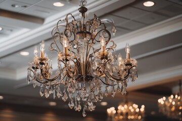 Ornate crystal chandelier illuminating a room.