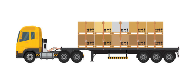 Isometric Shipping, Cargo transport. Big commercial semi-truck with trailer. Cargo Truck transportation, delivery, boxes. Delivery and shipping business cargo truck and logistic systems.