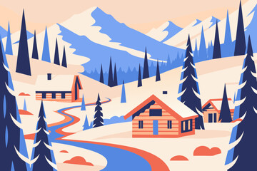 Fototapeta premium Winter Cabins in the Mountains