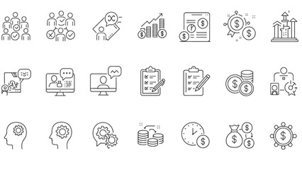 Minimalist business icons collection outline set finance teamwork growth idea strategy presentation professional design