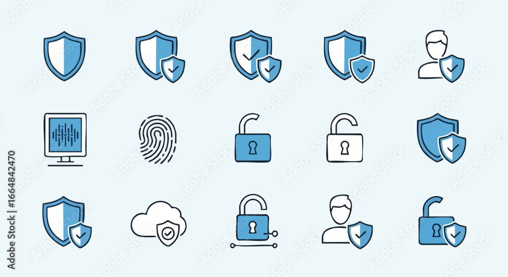Poster minimalist information security icons vector illustration representing cyber protection measures and