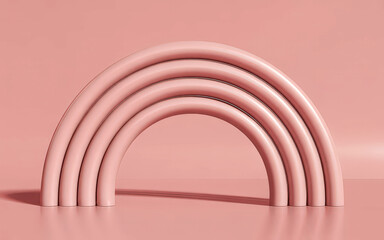 Obraz premium Soft pastel pink four layered arch structure with smooth tubular forms a clean abstract 3D render