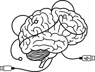 Brain Technology Concept, Digital Art, Flat Cartoon Style, Modern Environment, Vector Illustration, Futuristic Viewpoint for Innovation