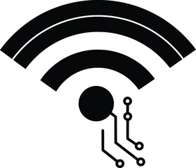 WiFi Symbol with Circuit Design - Vector Illustration in Flat Cartoon Style, Digital Environment, Creative Viewpoint