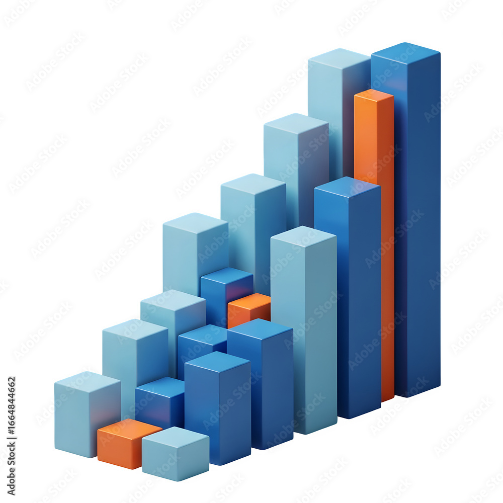 Poster 3d illustration of 3d bar chart showing upward growth and progress in business finance and statistic