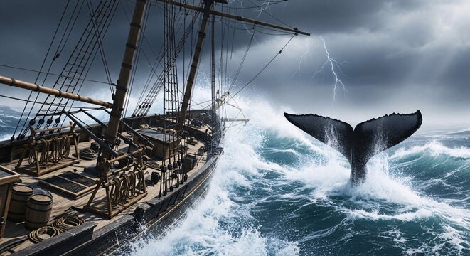Whaling Ship in Stormy Ocean