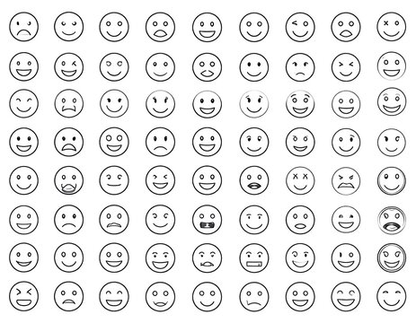Grid of various simple line art emoticons - Powered by Adobe