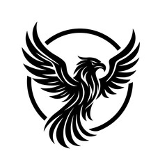 Black Tribal Phoenix Eagle Vector Illustration – Symmetrical Tattoo Style Bird with Bold Wings – Abstract Phoenix Design for Logo, Emblem, or Tattoo Art