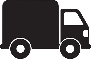 Silhouette Delivery Truck Design Vector Icon White Background.