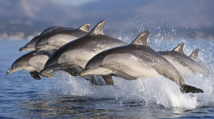 Dolphins leaping in a blue ocean