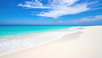 Fototapeta premium A serene beach scene with turquoise waters and white sandy shorelines