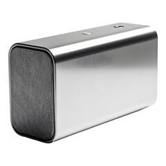 Obraz premium Silver rectangular speaker with rounded edges and a perforated front grill presented on white or transparent background