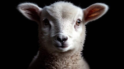 Fototapeta premium A young lamb gazes at the viewer, its soft wool and eyes forging a bond