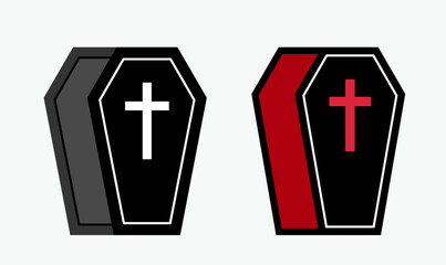 Obraz premium Set of Spooky Halloween Coffin Decoration Flat Stock Vector Illustration. Halloween Coffin Icons with Cross clipart. White background.