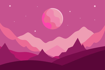 Obraz premium Dreamy Mountain Valley Under Pink Moons Concept