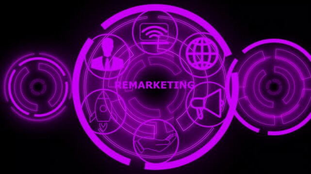 Business, technology, internet and network concept. Virtual screen of the future and sees the inscription: Remarketing, Abstract technology symbols. performance metrics, and business insights from,