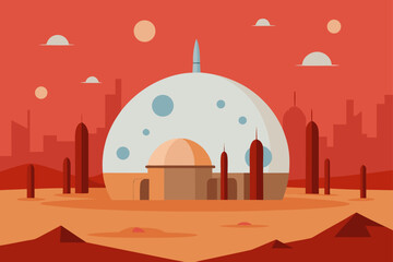 Massive Dome City on Alien Desert Illustration