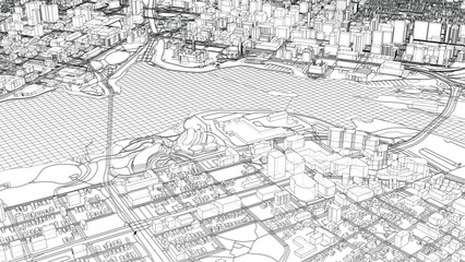 Intricate Cityscape Wireframe