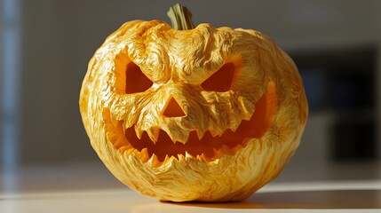 Floating carved pumpkin head for halloween over white