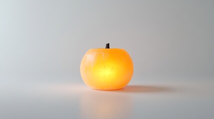 Minimalist halloween pumpkin glowing softly on white