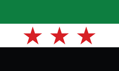 Vector new flag of Syrian Arab Republic. Waving three-star banner of Syria. National symbol of new arabic country.