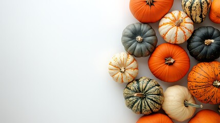Halloween pumpkins in various sizes on white clean background