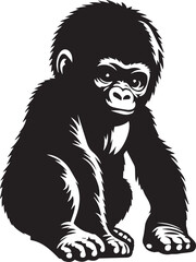 Gorilla Family Silhouette Vector – Black and White Wildlife Illustration of Parent and Baby Apes