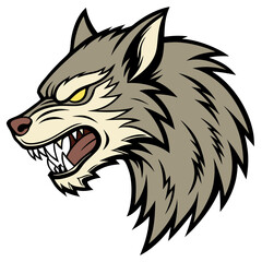 Illustration of an angry wolf head with sharp teeth, showcasing its ferocious and wild nature perfect for wildlife or mascot designs