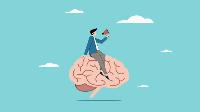recognize thoughts or emotions, creativity or emotional intelligence, Critical thinking in dealing with various situations, growth mindset concept, businessman riding the human brain control the mind