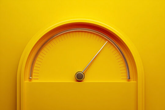 Minimalist yellow scale with needle on a solid yellow background, emphasizing weight management and health.