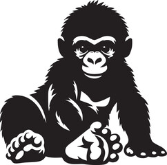 Gorilla Family Silhouette Vector – Black and White Wildlife Illustration of Parent and Baby Apes